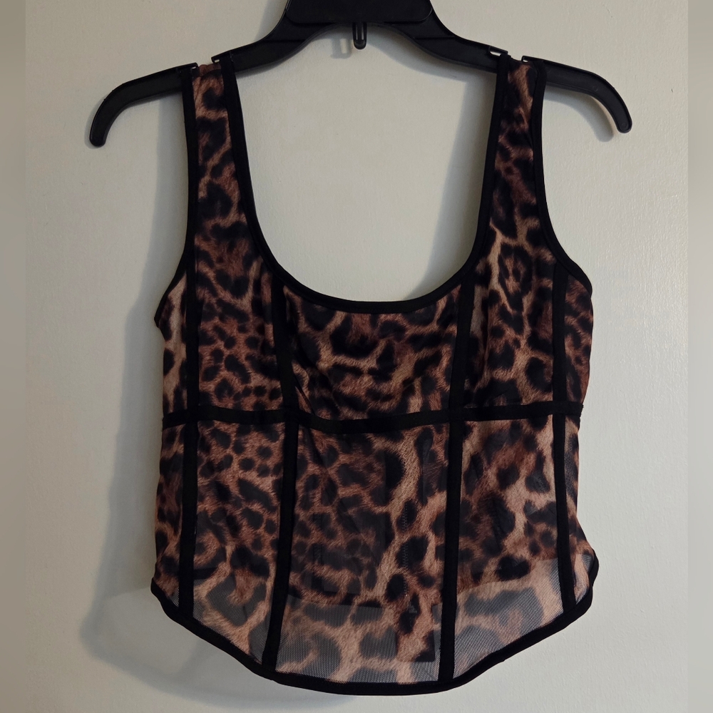 Fashion Nova Leopard Print Catch Me Mesh Corset Top